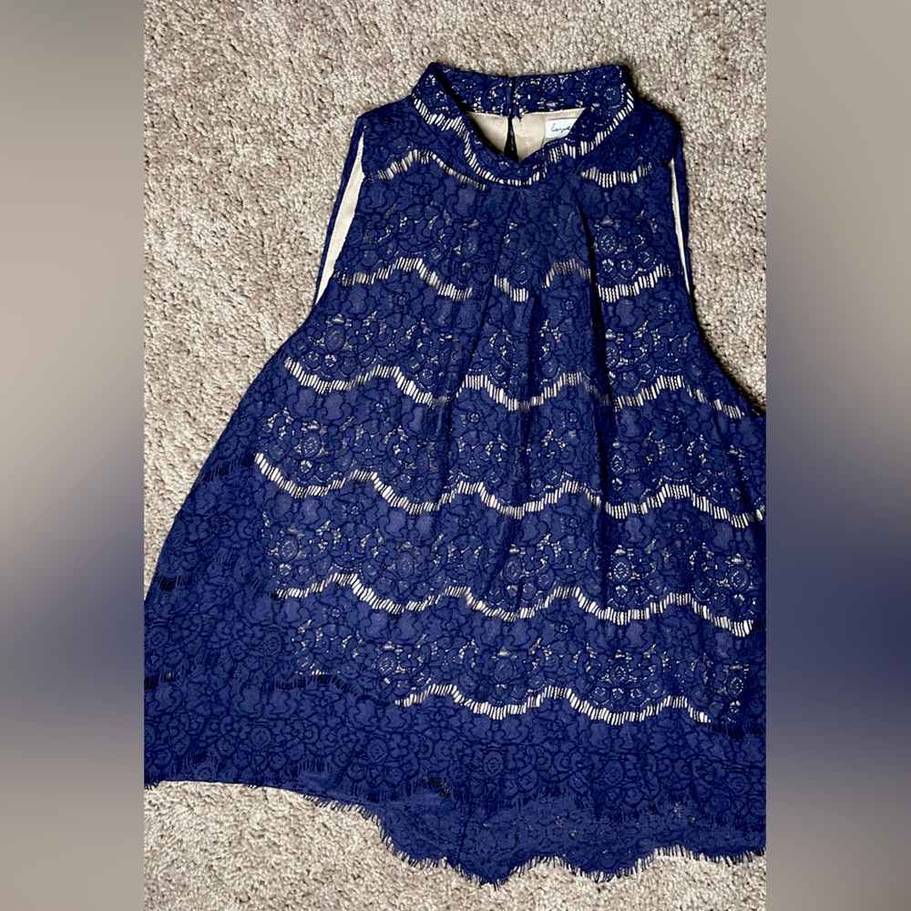 Blue Sleeveless Turtleneck Blouse
